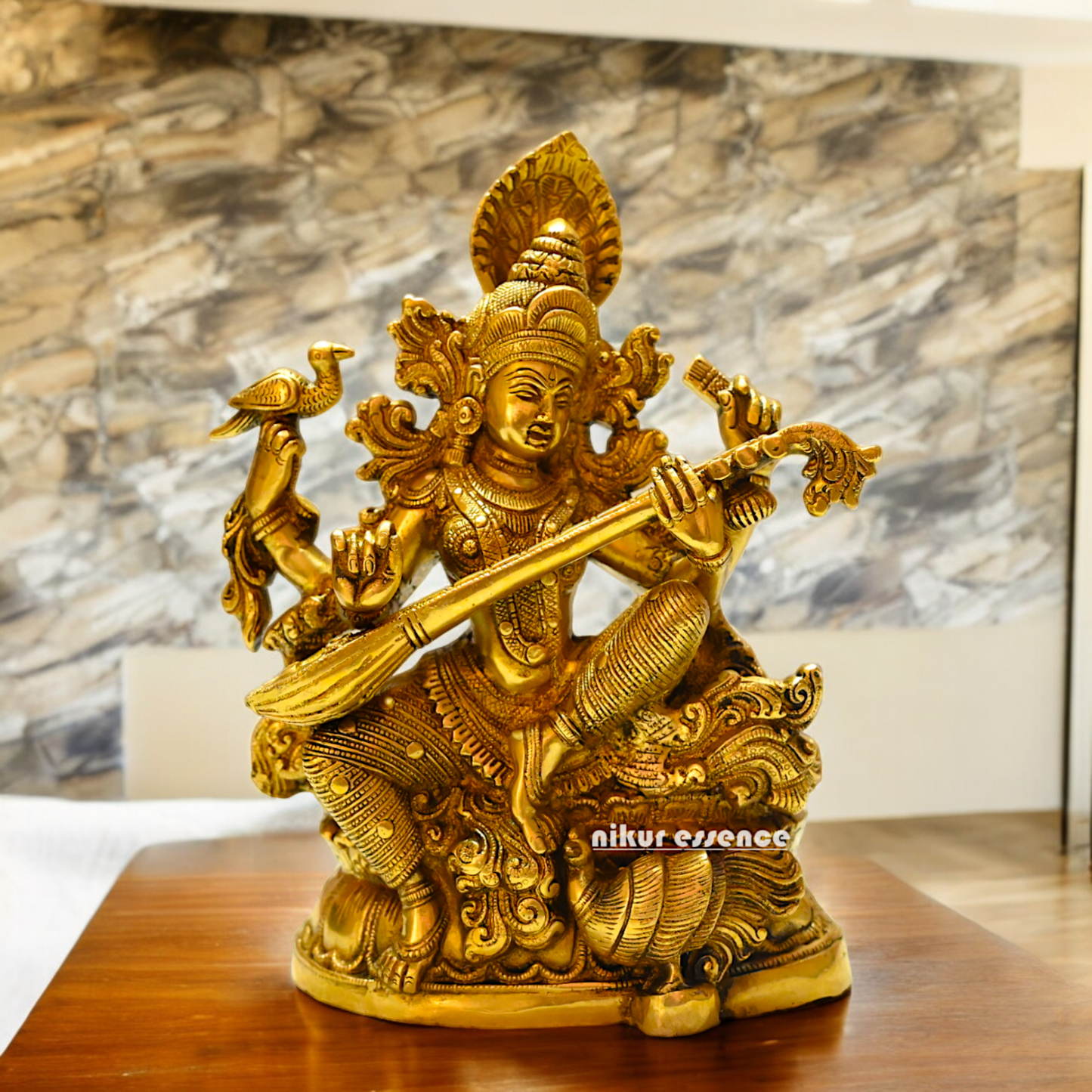 Buy Brass Saraswati Idol 28 cm , Elegant Brass Sculpture of Goddess Saraswati