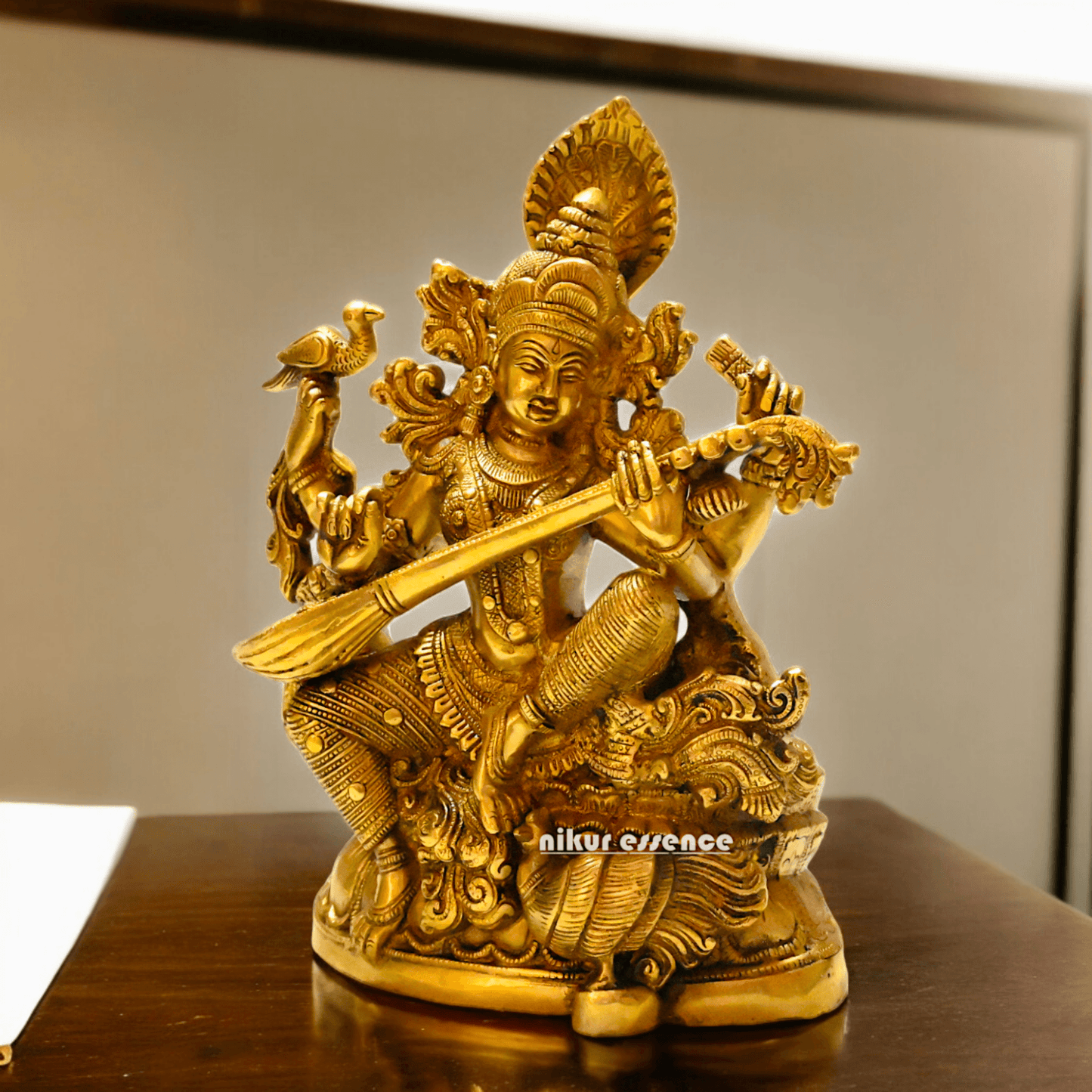 Buy Brass Saraswati Idol 28 cm , Elegant Brass Sculpture of Goddess Saraswati