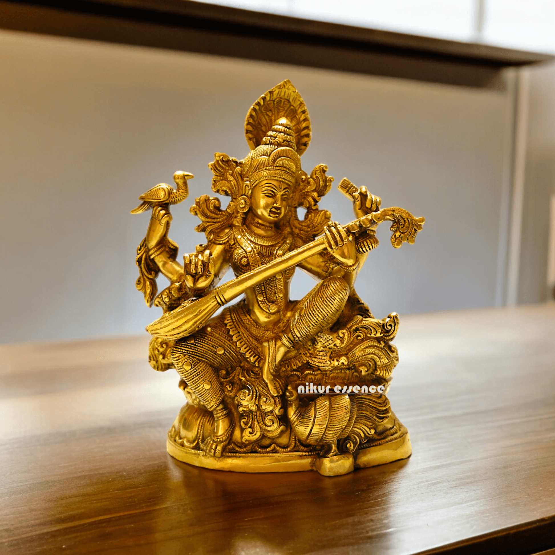 Buy Brass Saraswati Idol 28 cm , Elegant Brass Sculpture of Goddess Saraswati