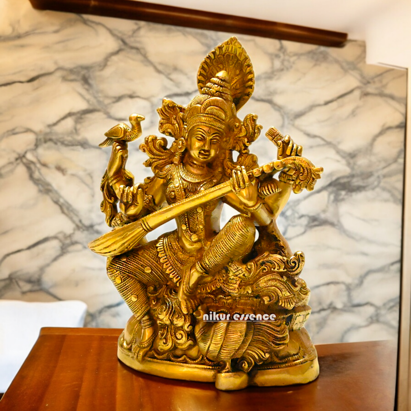 Buy Brass Saraswati Idol 28 cm , Elegant Brass Sculpture of Goddess Saraswati