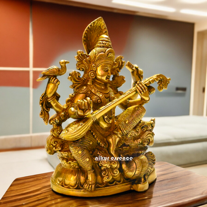 Buy Brass Saraswati Idol 28 cm , Elegant Brass Sculpture of Goddess Saraswati