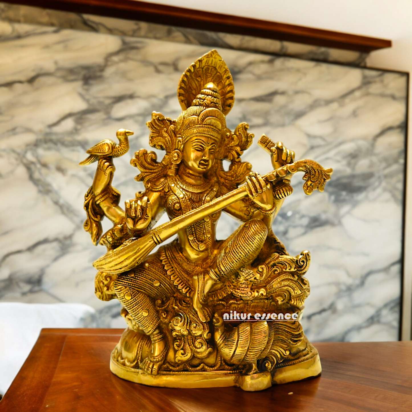 Buy Brass Saraswati Idol 28 cm , Elegant Brass Sculpture of Goddess Saraswati