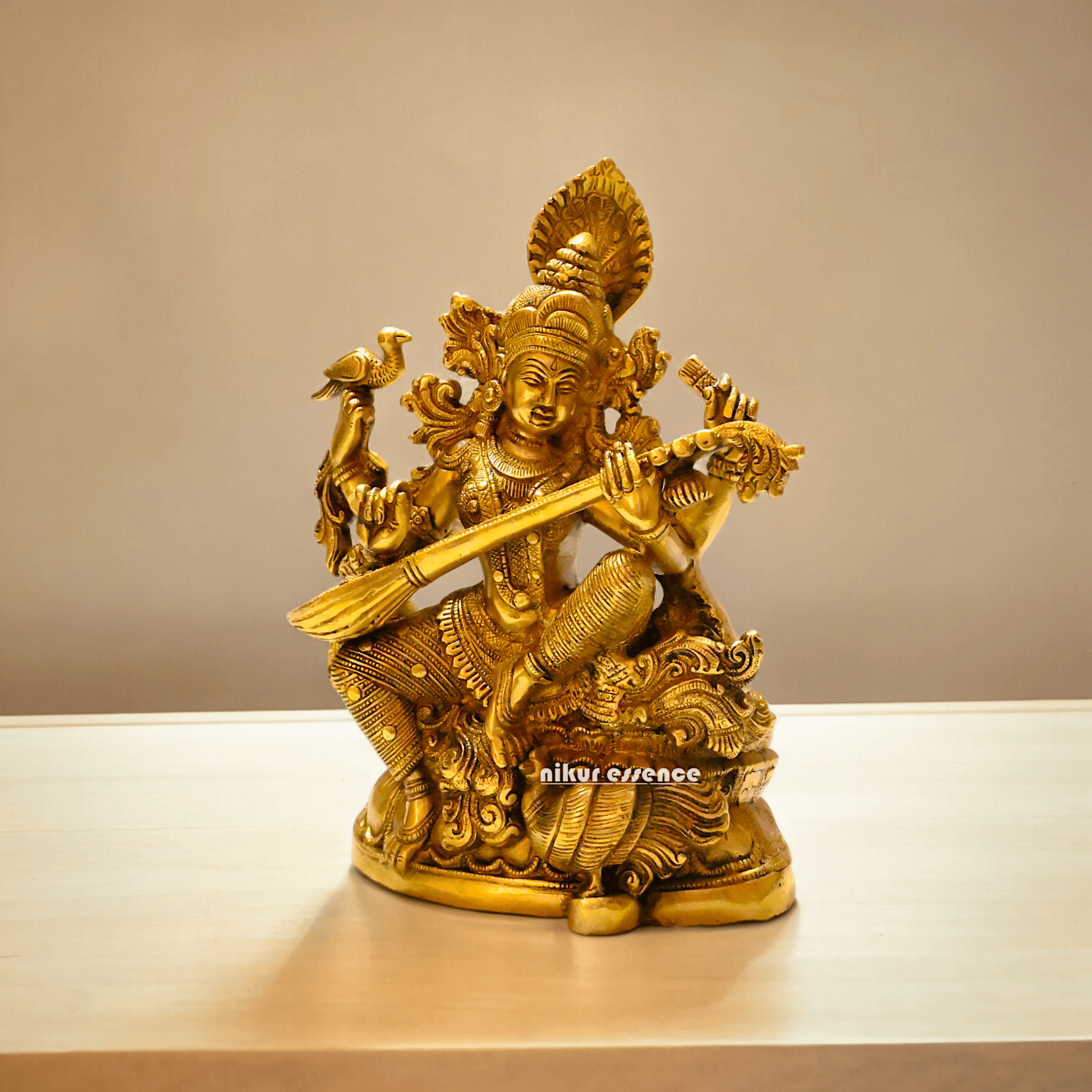 Buy Brass Saraswati Idol 28 cm , Elegant Brass Sculpture of Goddess Saraswati