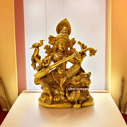 Buy Brass Saraswati Idol 28 cm , Elegant Brass Sculpture of Goddess Saraswati