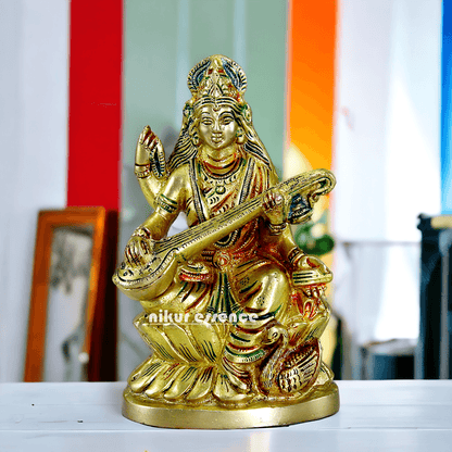 Brass Saraswati Maa Murti Idol 24.7 cm