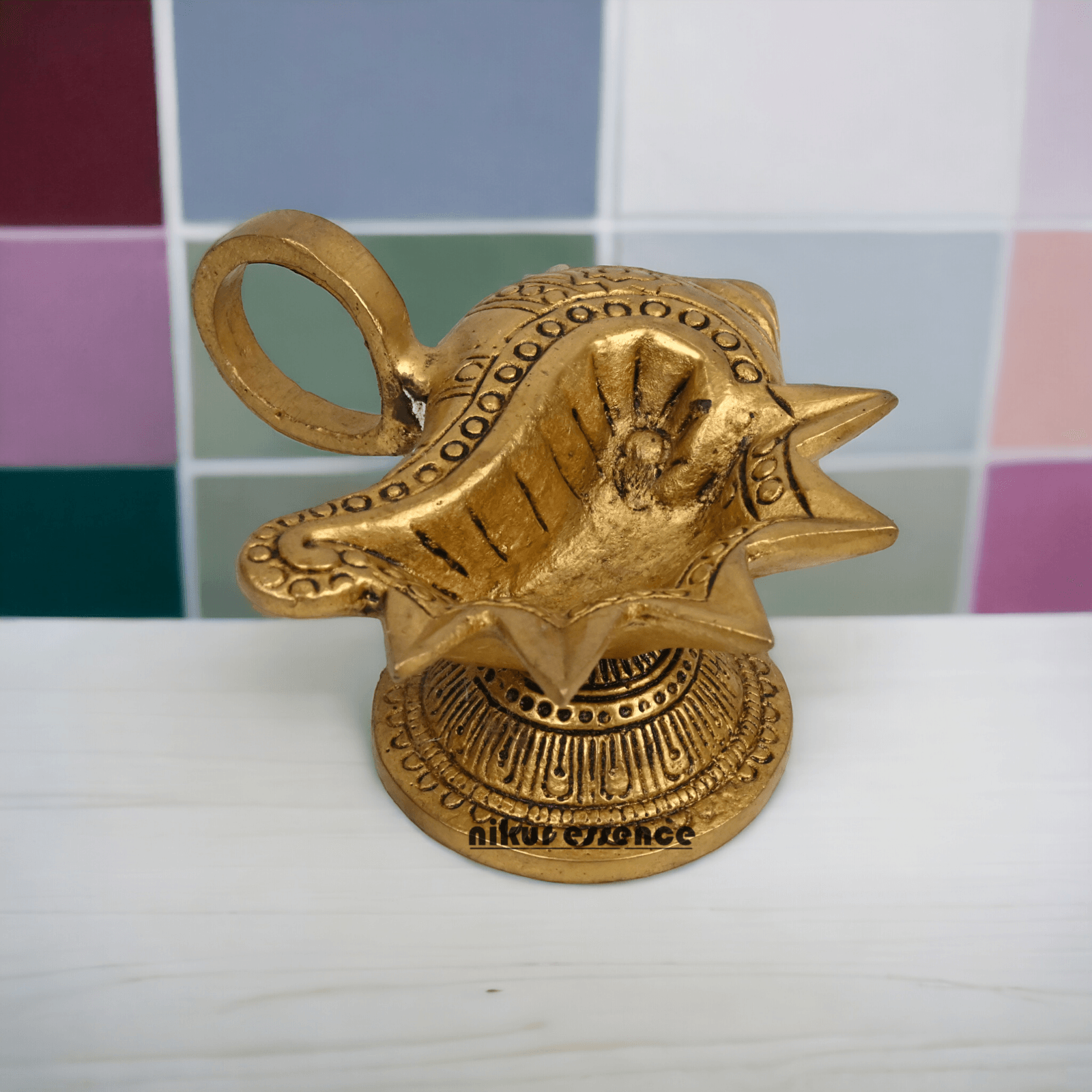 Solid Brass Shankh Shape Oil lamp Diya by Nikur Essence - 4 Inch Idols Nikuressence