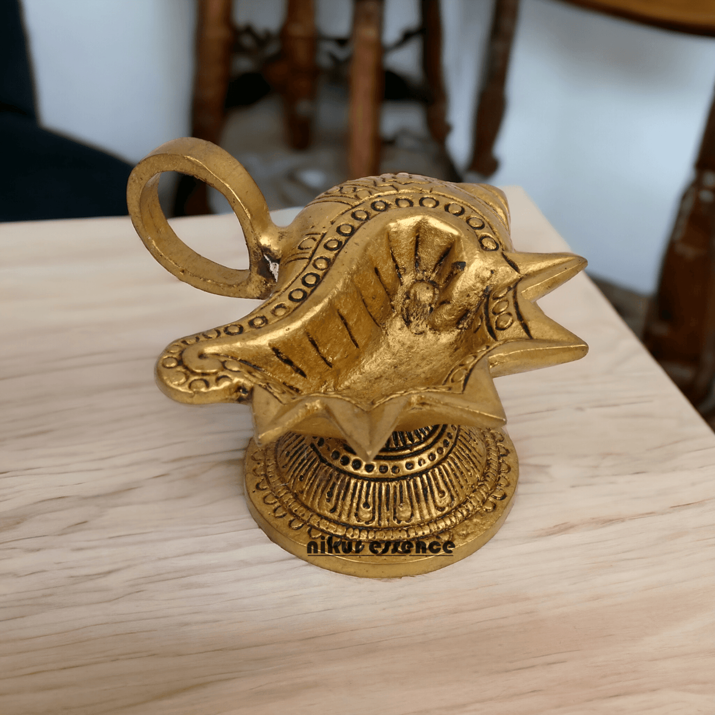 Solid Brass Shankh Shape Oil lamp Diya by Nikur Essence - 4 Inch Idols Nikuressence