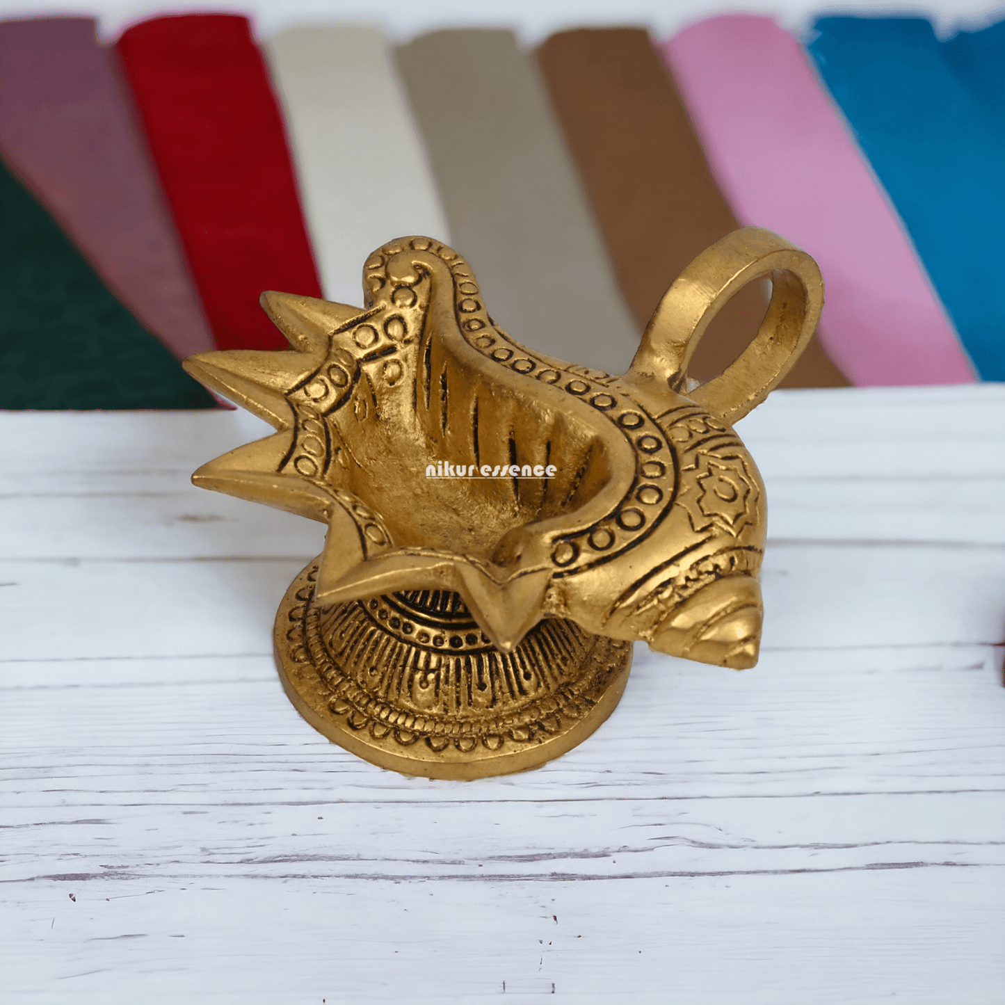 Solid Brass Shankh Shape Oil lamp Diya by Nikur Essence - 4 Inch Idols Nikuressence