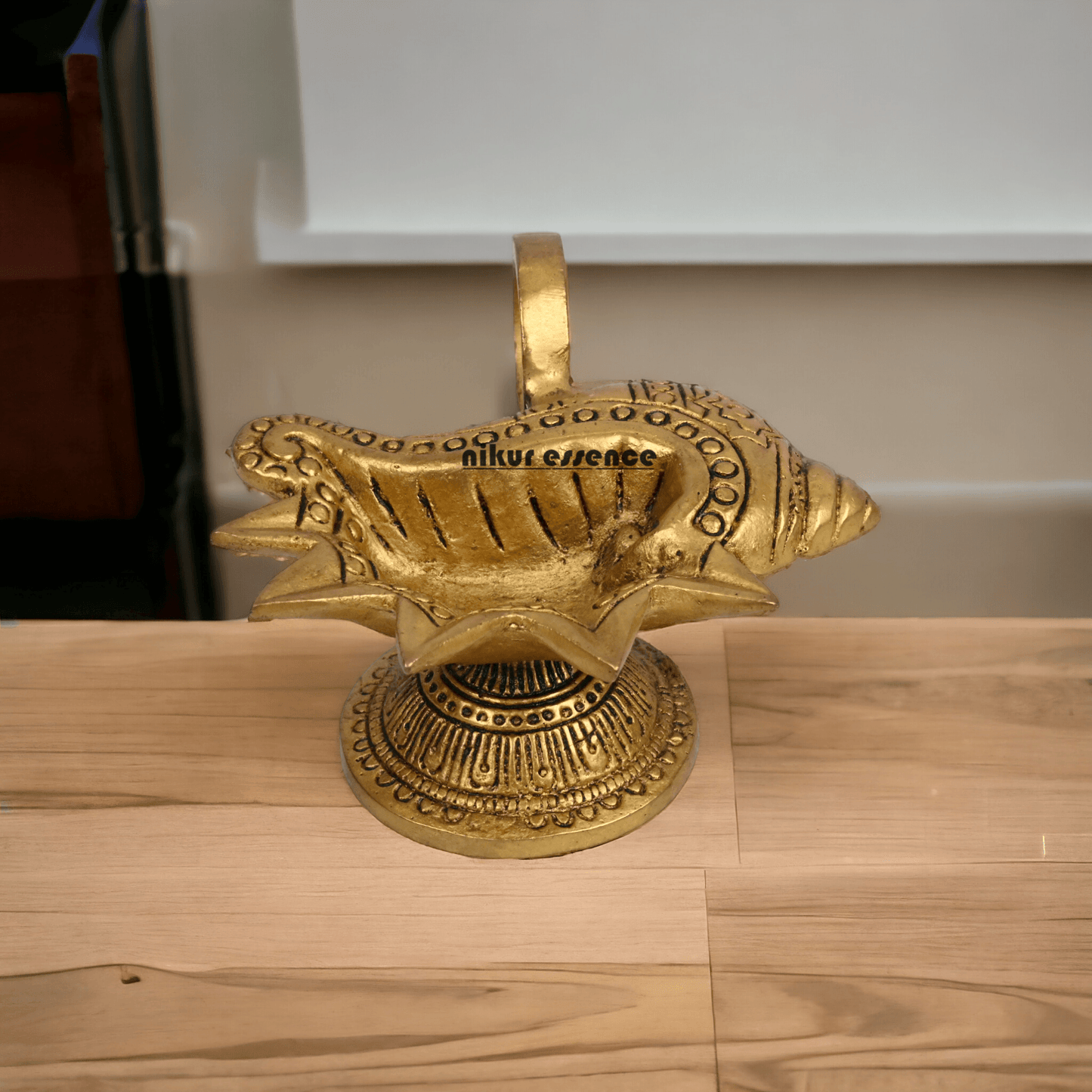 Solid Brass Shankh Shape Oil lamp Diya by Nikur Essence - 4 Inch Idols Nikuressence