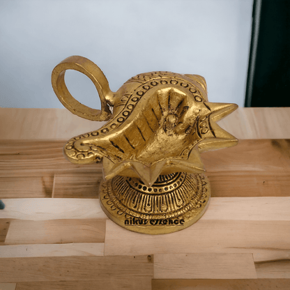 Solid Brass Shankh Shape Oil lamp Diya by Nikur Essence - 4 Inch Idols Nikuressence