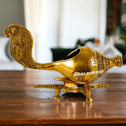 Buy Brass Showpiece Shankh with Elegant Stand – Ideal for Home Décor, Spiritual Enhancements, and Traditional Gifts