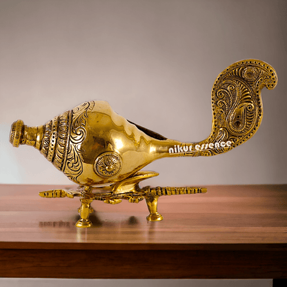 Buy Brass Showpiece Shankh with Elegant Stand – Ideal for Home Décor, Spiritual Enhancements, and Traditional Gifts