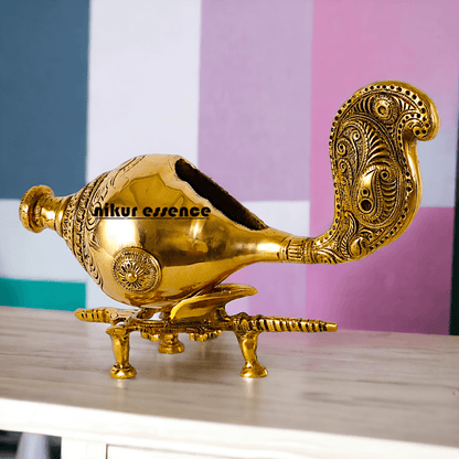 Buy Brass Showpiece Shankh with Elegant Stand – Ideal for Home Décor, Spiritual Enhancements, and Traditional Gifts