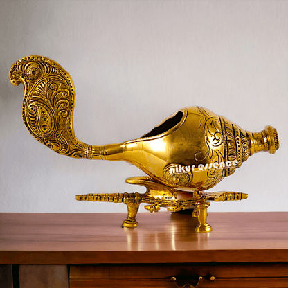 Buy Brass Showpiece Shankh with Elegant Stand – Ideal for Home Décor, Spiritual Enhancements, and Traditional Gifts