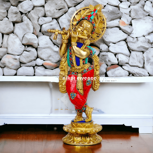 Buy Brass Statue of Krishna | Hindu Religious Idol | Home Decor | 11.5 inch Height Brass Nikuressence