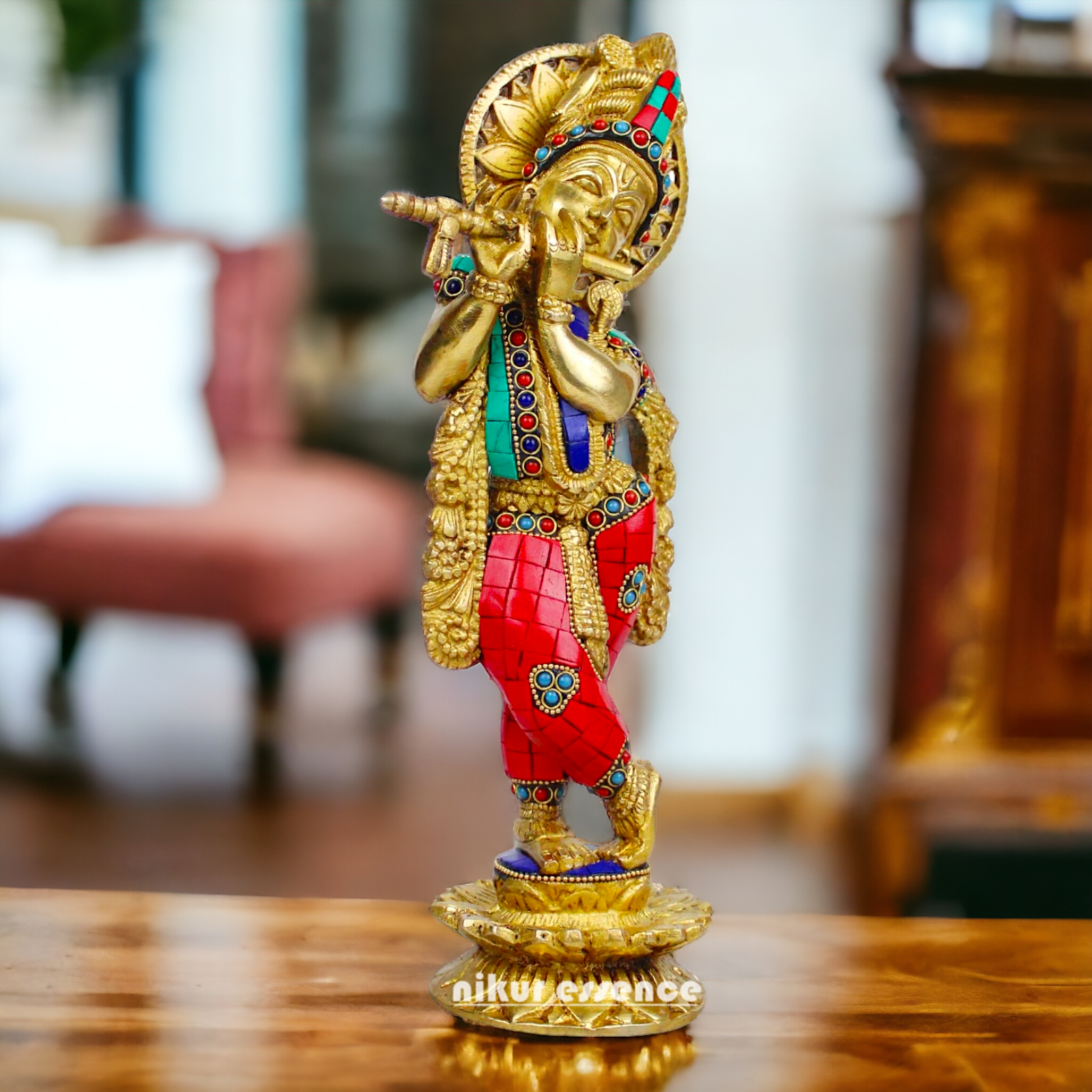 Buy Brass Statue of Krishna | Hindu Religious Idol | Home Decor | 11.5 inch Height Brass Nikuressence