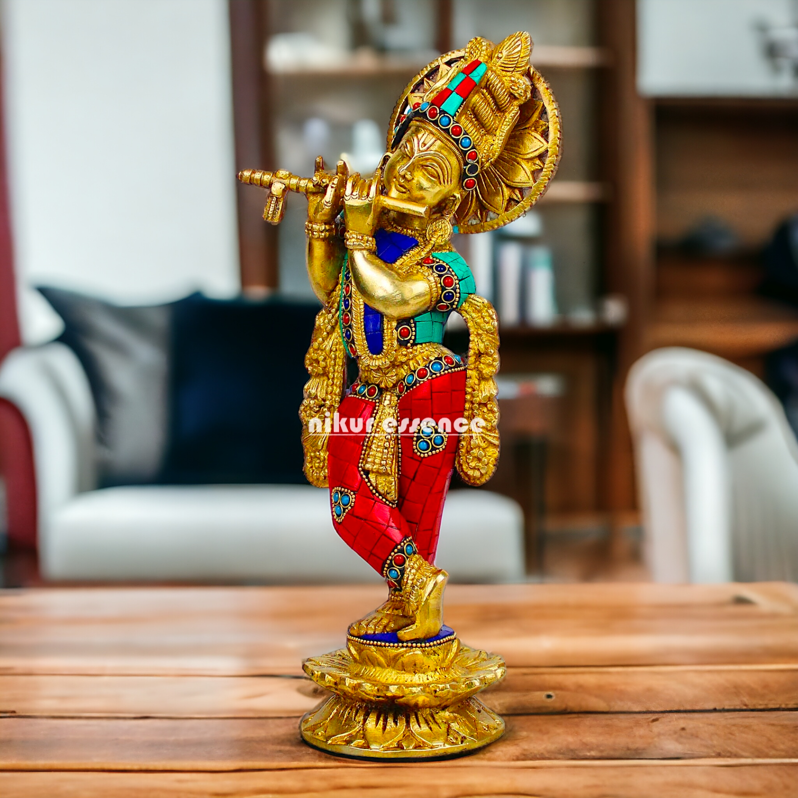 Buy Brass Statue of Krishna | Hindu Religious Idol | Home Decor | 11.5 inch Height Brass Nikuressence