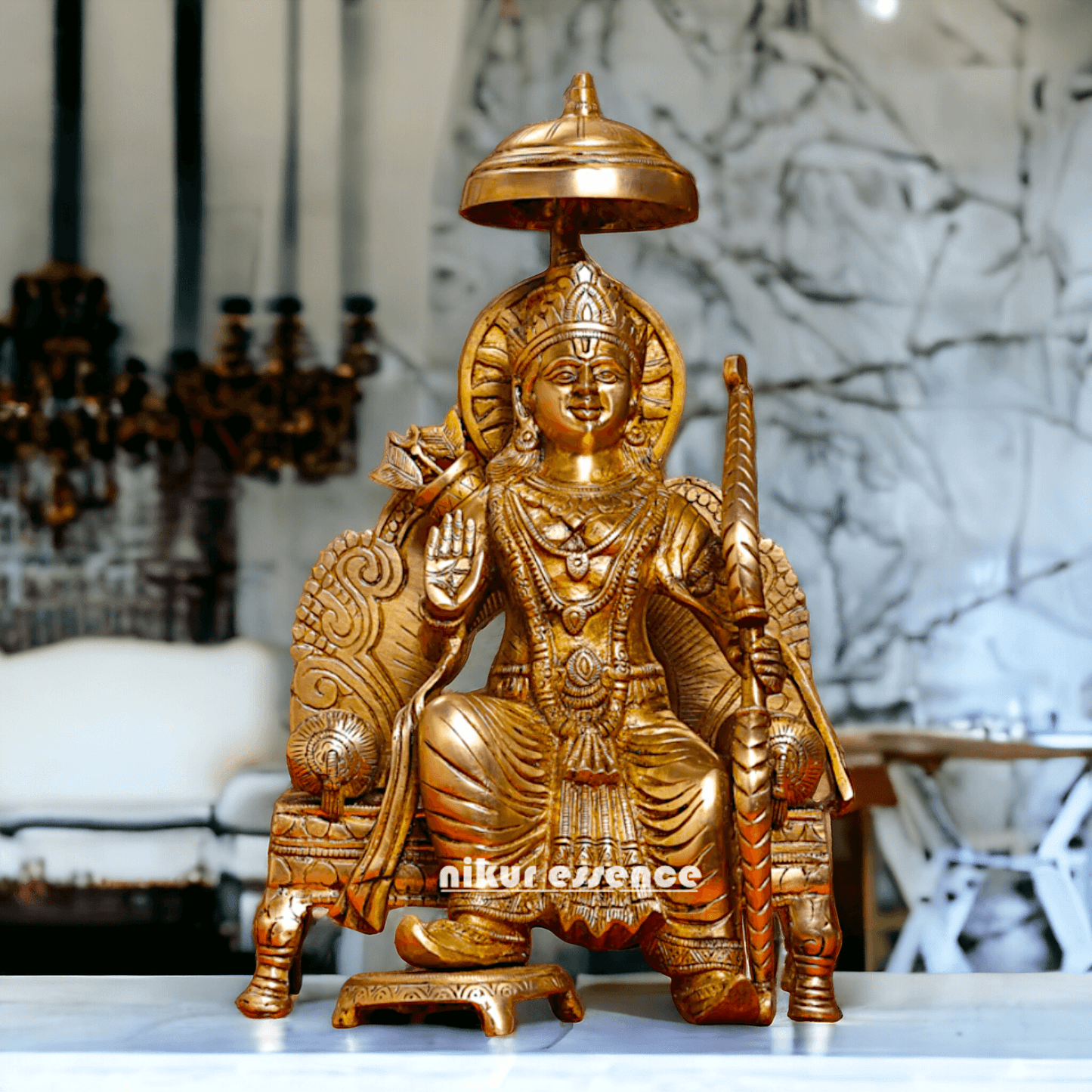 Pure Brass Statue of Ram over Singhasan | Handcrafted 15 inch Idols Nikuressence