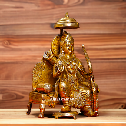 Pure Brass Statue of Ram over Singhasan | Handcrafted 15 inch Idols Nikuressence