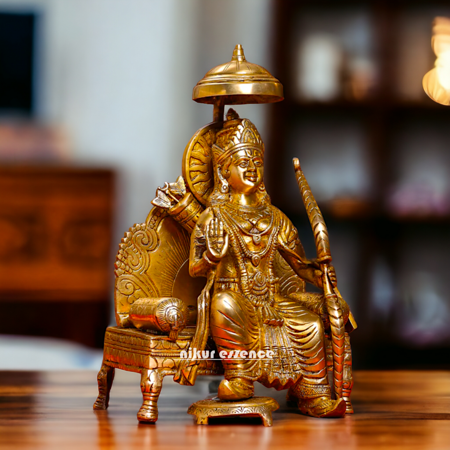 Pure Brass Statue of Ram over Singhasan | Handcrafted 15 inch Idols Nikuressence