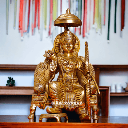 Pure Brass Statue of Ram over Singhasan | Handcrafted 15 inch Idols Nikuressence