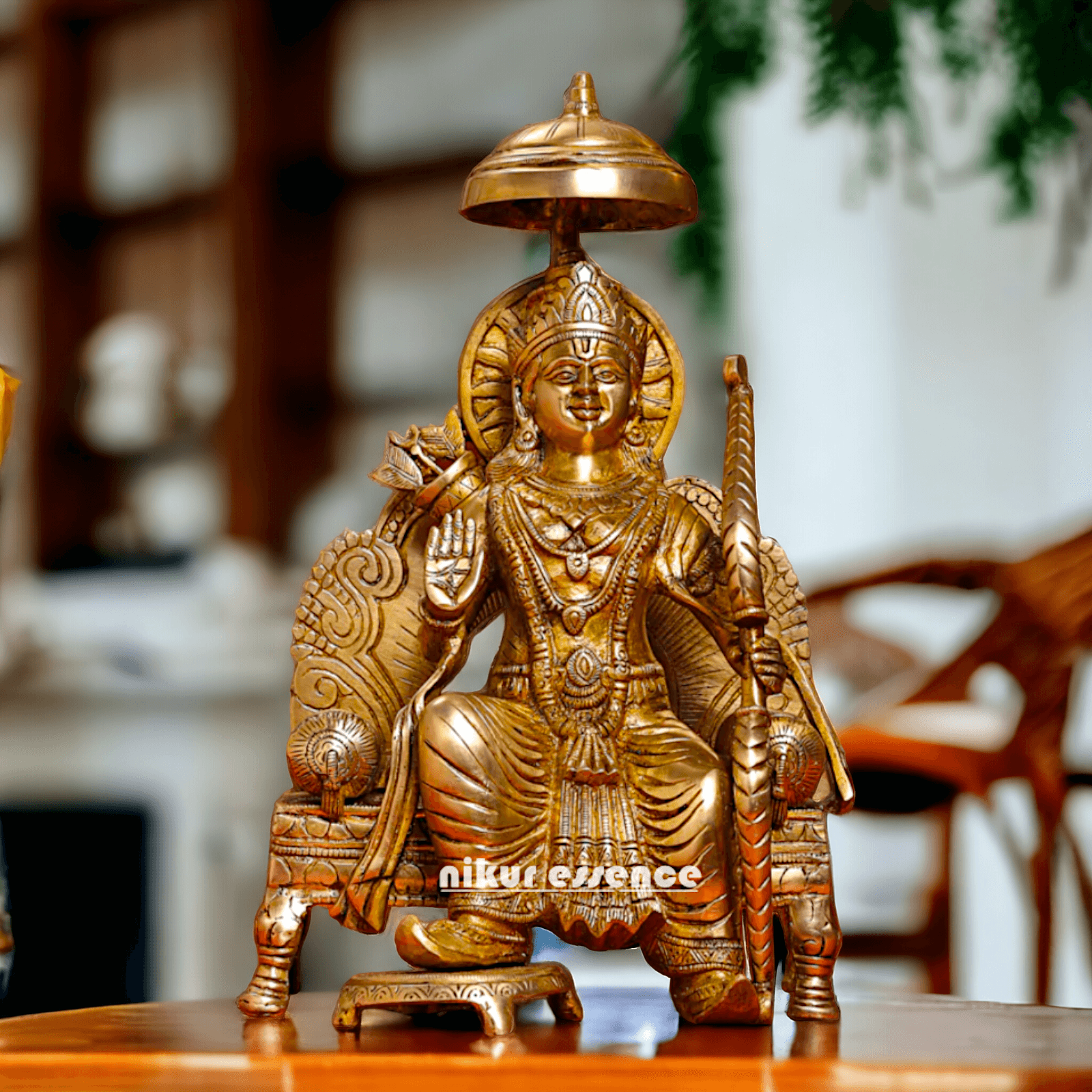 Pure Brass Statue of Ram over Singhasan | Handcrafted 15 inch Idols Nikuressence