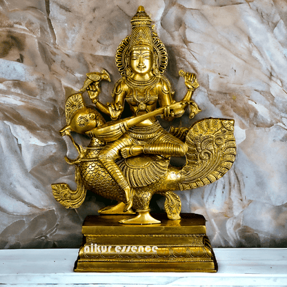 Buy Brass Statue of Devi Sarasvati Seated Gracefully on Her Sacred Peacock Idols Nikuressence