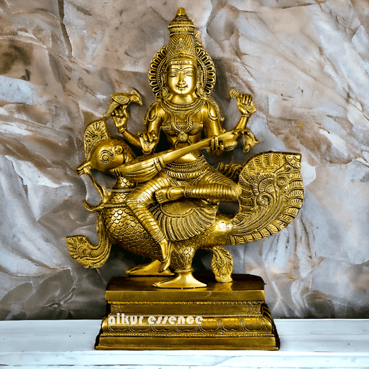 Buy Brass Statue of Devi Sarasvati Seated Gracefully on Her Sacred Peacock Idols Nikuressence