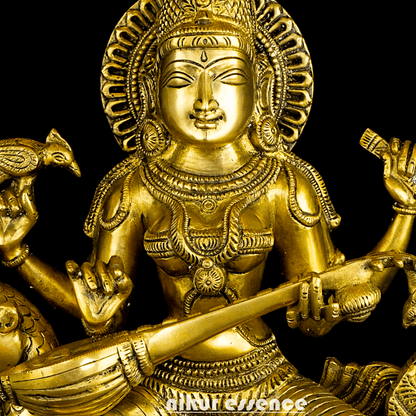 Buy Brass Statue of Devi Sarasvati Seated Gracefully on Her Sacred Peacock Idols Nikuressence