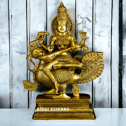 Buy Brass Statue of Devi Sarasvati Seated Gracefully on Her Sacred Peacock Idols Nikuressence