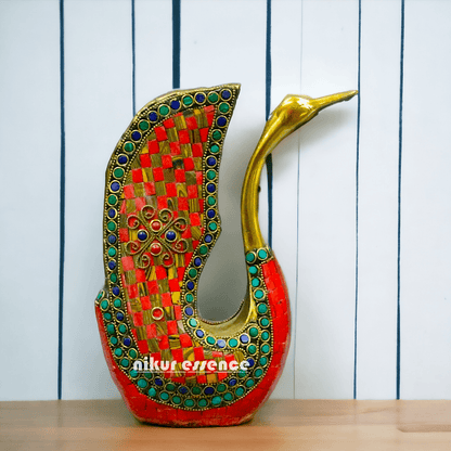 Brass Swan Figurine Adorned with Sparkling Gemstones – A Stunningly Elegant Decorative Sculpture Idols Nikuressence