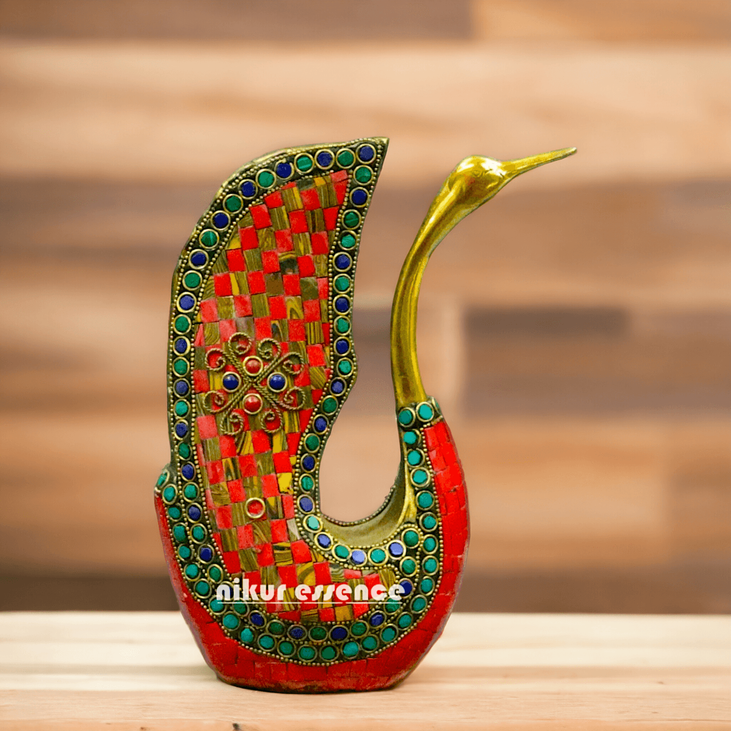 Brass Swan Figurine Adorned with Sparkling Gemstones – A Stunningly Elegant Decorative Sculpture Idols Nikuressence