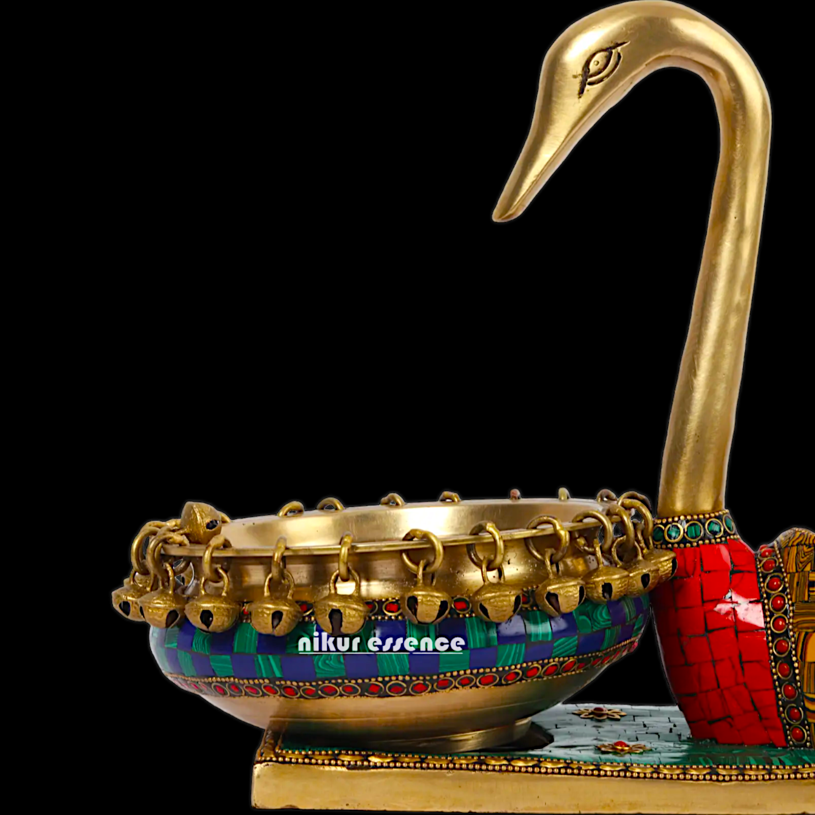 Online Buy brass Swan Urli Bowl with Intricate Inlay Work - Exquisite Handcrafted Decorative Centerpiece by Nikur Essence Idols Nikuressence