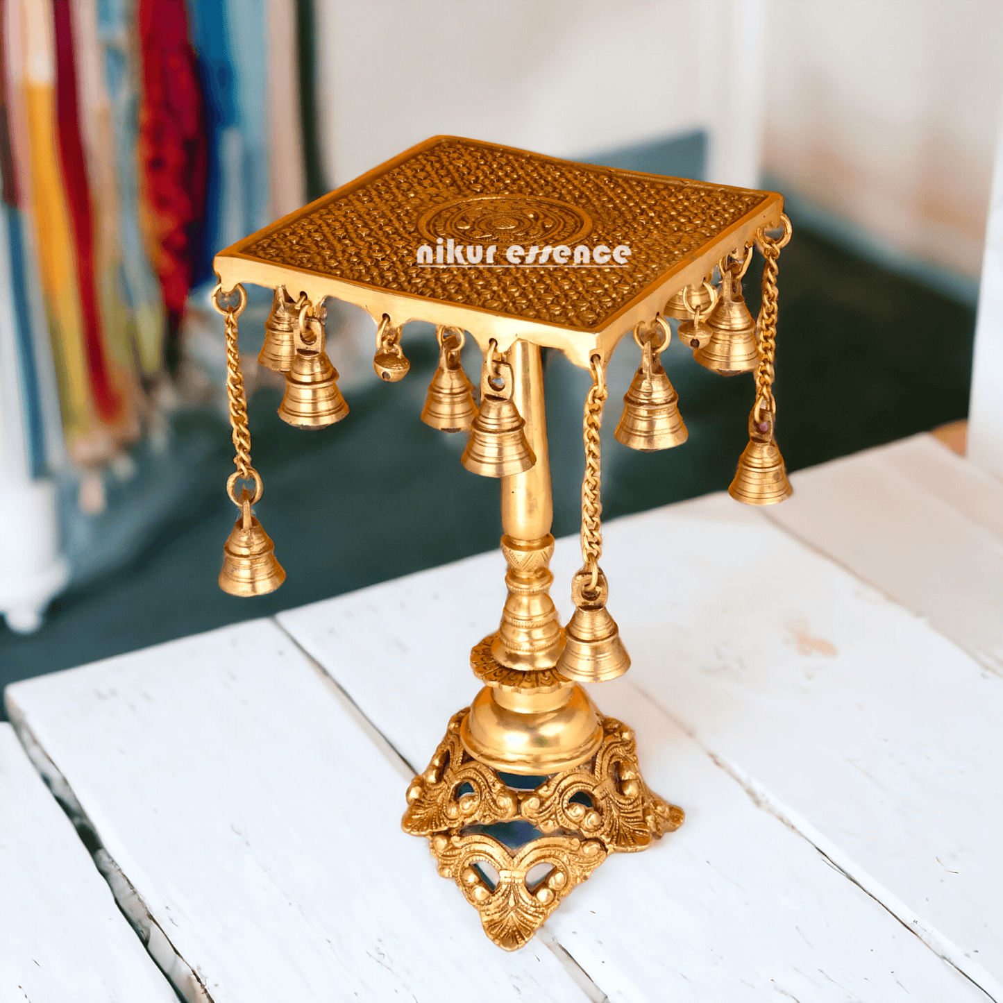 Buy Table stand in Brass with Intricately Designed Hanging Bells - Traditional Indian Home Décor Accent Piece Idols Nikuressence