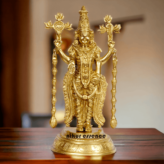 Brass Tirupati Balaji Venkateshwara Idol with Vishnu Chakra Namah Shank - Spiritual Hindu Home Décor and Worship Statue Idols Nikuressence