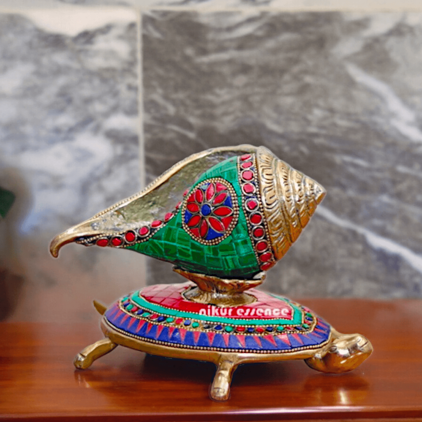 Online Brass Tortoise Stand Shank with stone work by Nikur Essence - 8 Inch