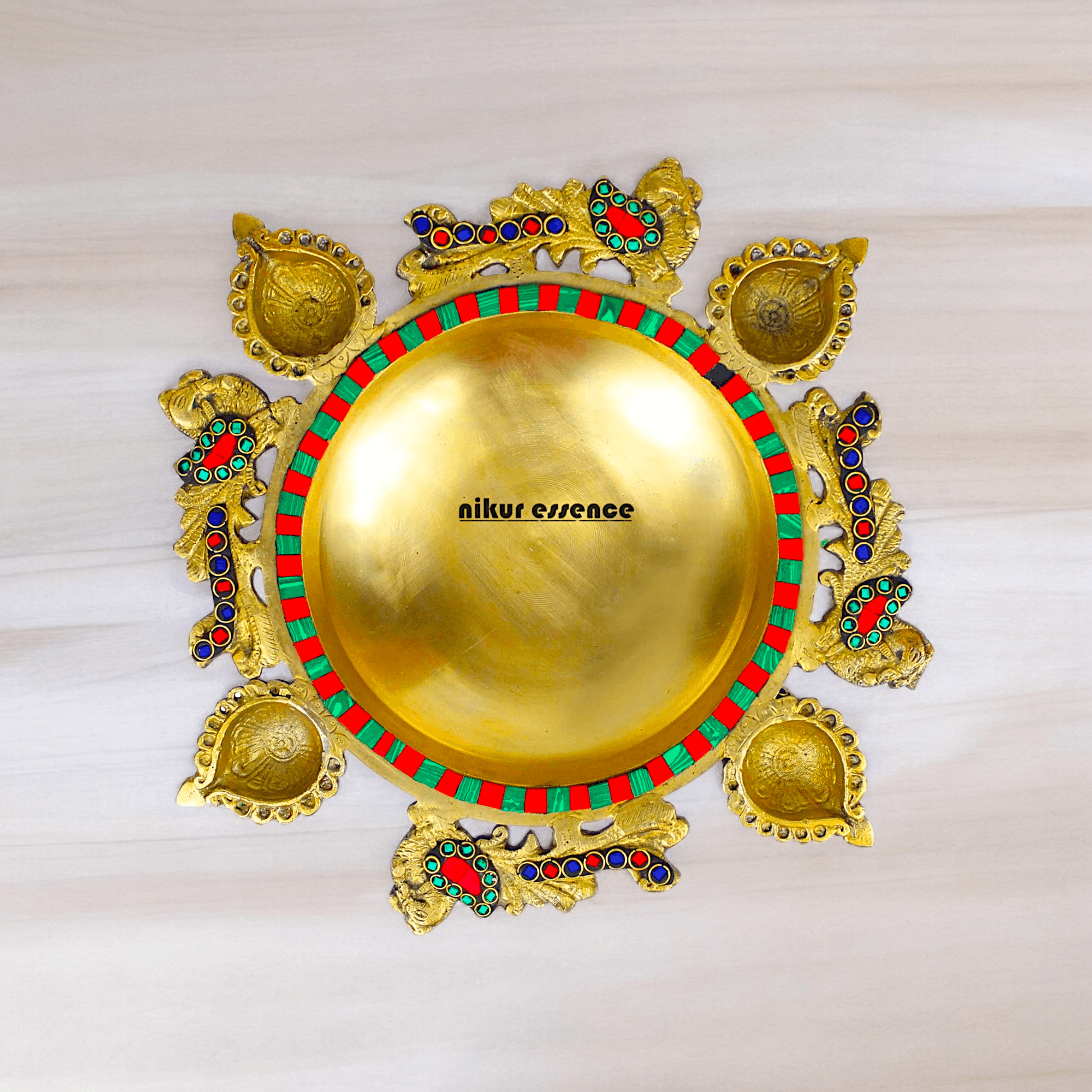 Online Buy Brass Urli Ethnic Traditional Bowl Vessel with Four Diyas – Handcrafted Decorative Centerpiece Idols Nikuressence