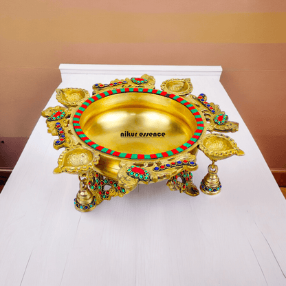 Online Buy Brass Urli Ethnic Traditional Bowl Vessel with Four Diyas – Handcrafted Decorative Centerpiece Idols Nikuressence