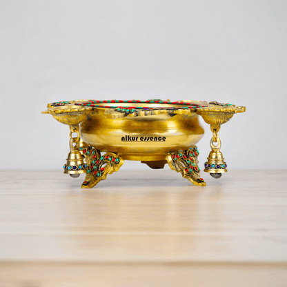 Online Buy Brass Urli Ethnic Traditional Bowl Vessel with Four Diyas – Handcrafted Decorative Centerpiece Idols Nikuressence