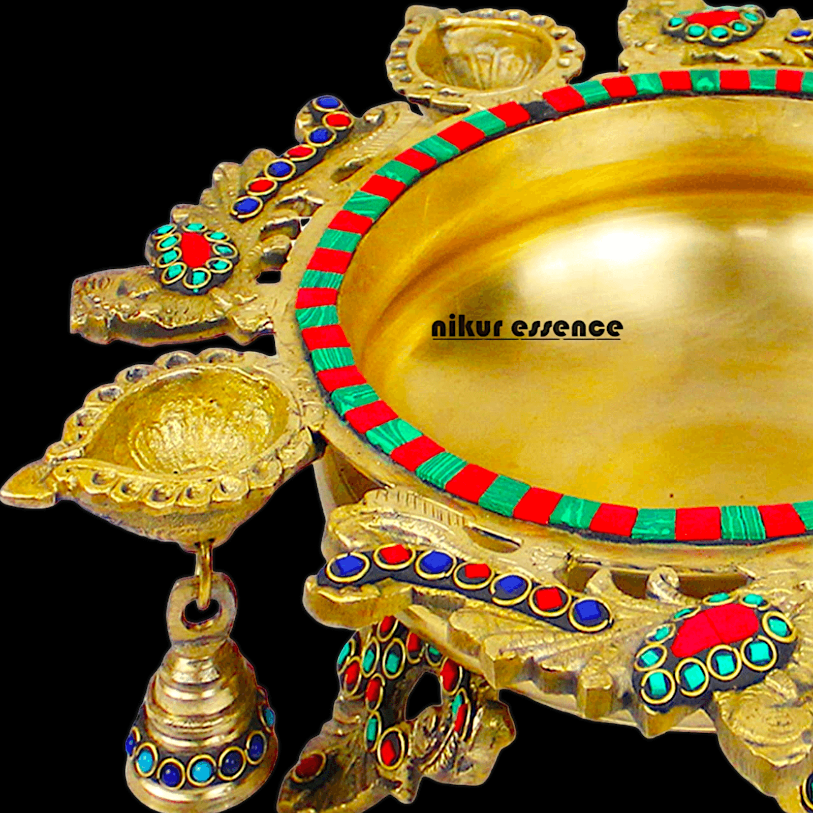 Online Buy Brass Urli Ethnic Traditional Bowl Vessel with Four Diyas – Handcrafted Decorative Centerpiece Idols Nikuressence