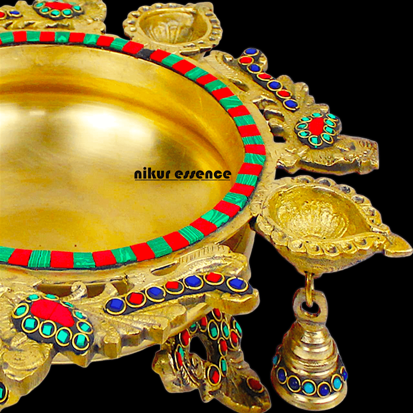 Online Buy Brass Urli Ethnic Traditional Bowl Vessel with Four Diyas – Handcrafted Decorative Centerpiece Idols Nikuressence