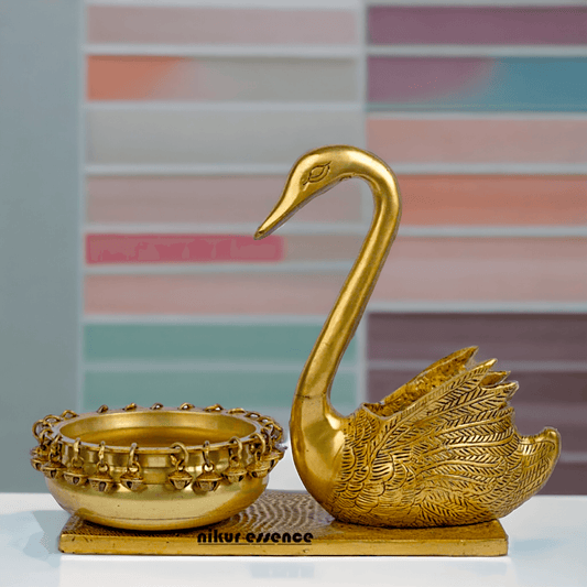 Buy Brass Urli in Swan Decor Bowl Featuring Decorative Bells – 11 Inches