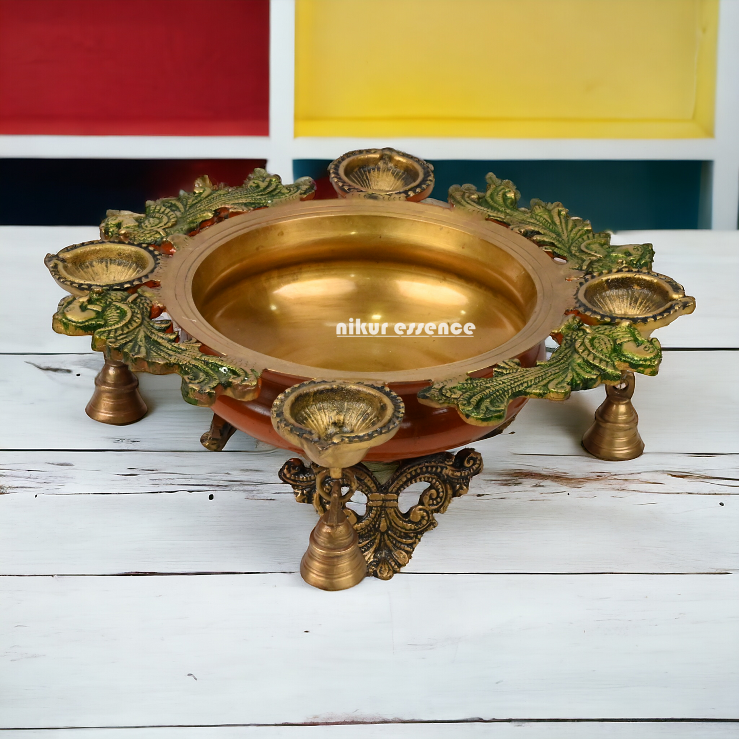 Buy Brass Urli with Bells by Nikur Essence - 34.5 cm