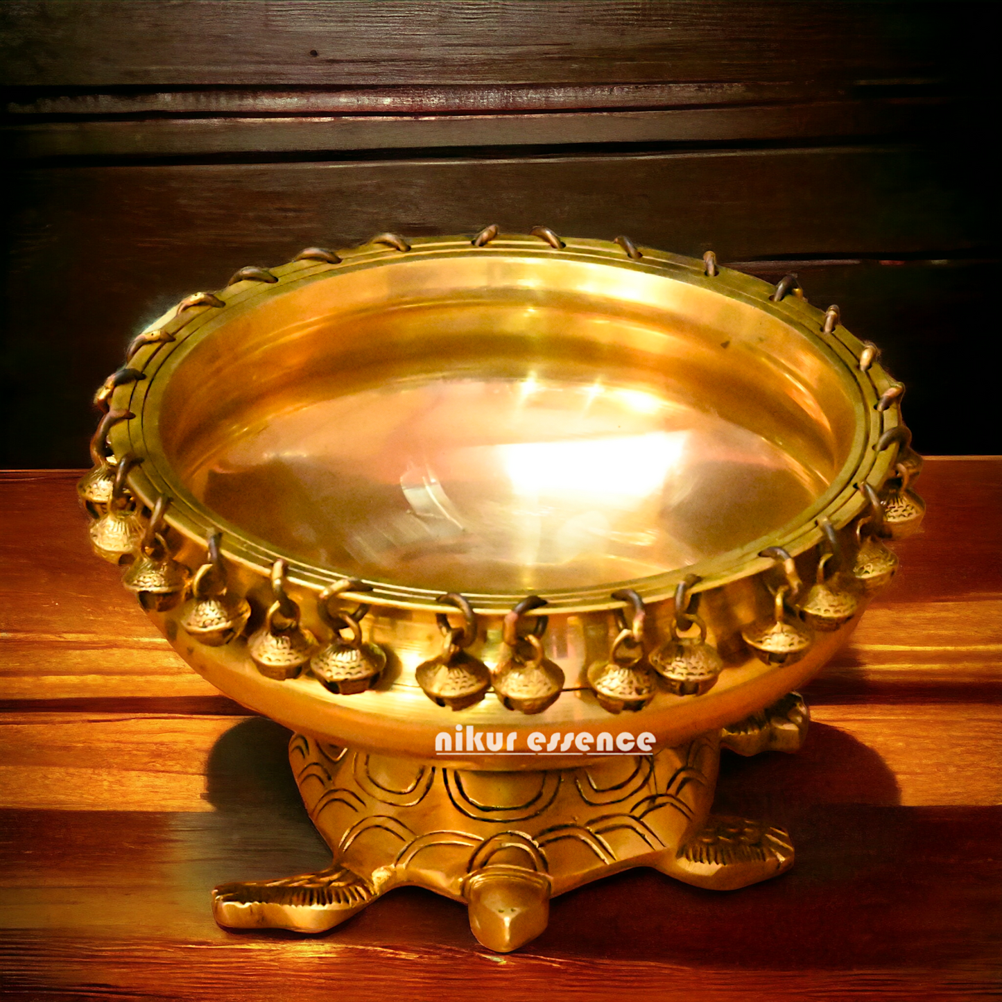 Buy online 8-Inch Traditional Brass Urli with Turtle Design - Handcrafted Decorative Bowl for Home Décor