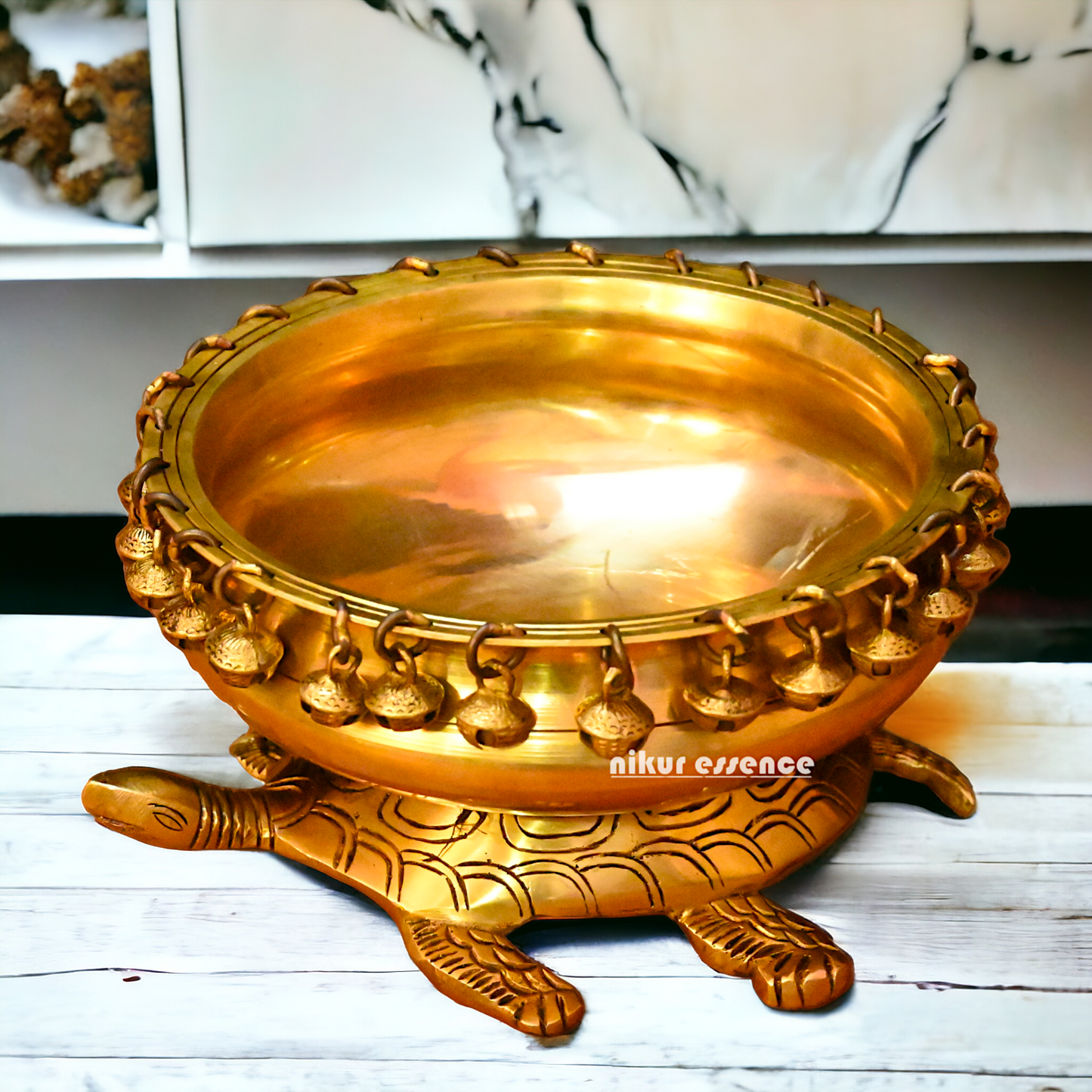 Buy online 8-Inch Traditional Brass Urli with Turtle Design - Handcrafted Decorative Bowl for Home Décor