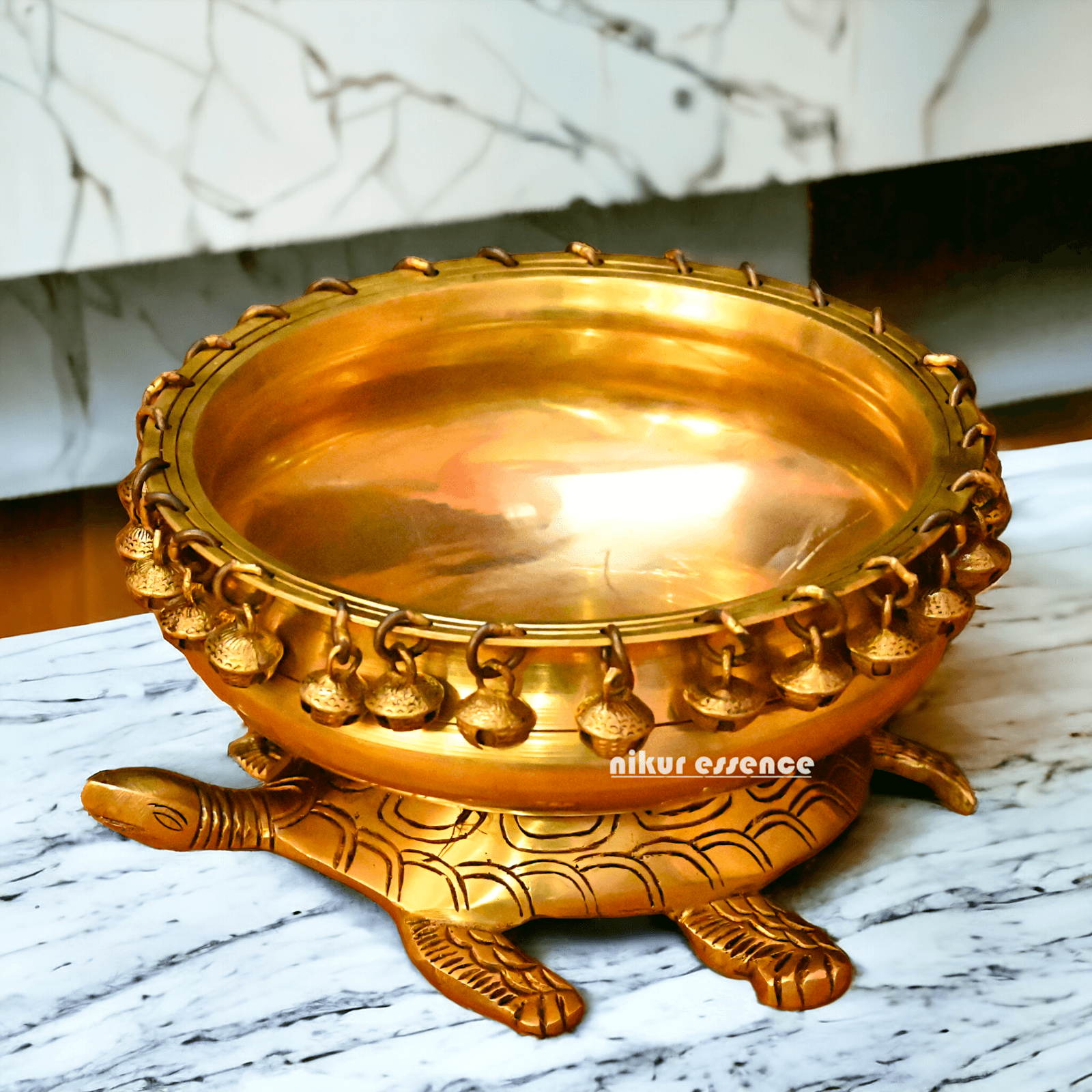 Buy online 8-Inch Traditional Brass Urli with Turtle Design - Handcrafted Decorative Bowl for Home Décor