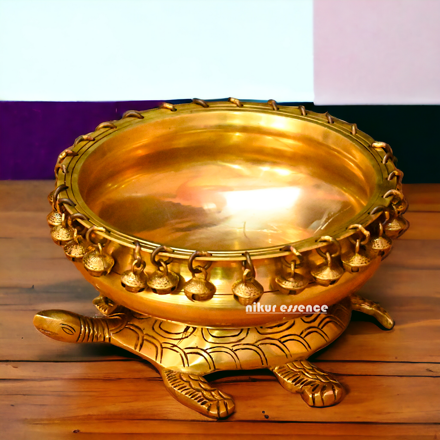 Buy online 8-Inch Traditional Brass Urli with Turtle Design - Handcrafted Decorative Bowl for Home Décor