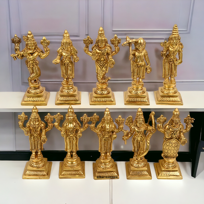 Brass Vishnu Dashavatar idols set - 6 inch Idols Nikuressence