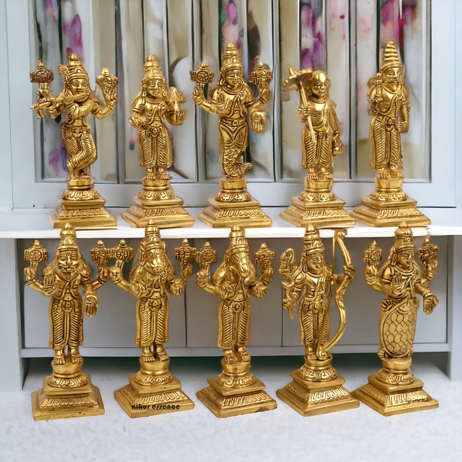 Brass Vishnu Dashavatar idols set - 6 inch Idols Nikuressence