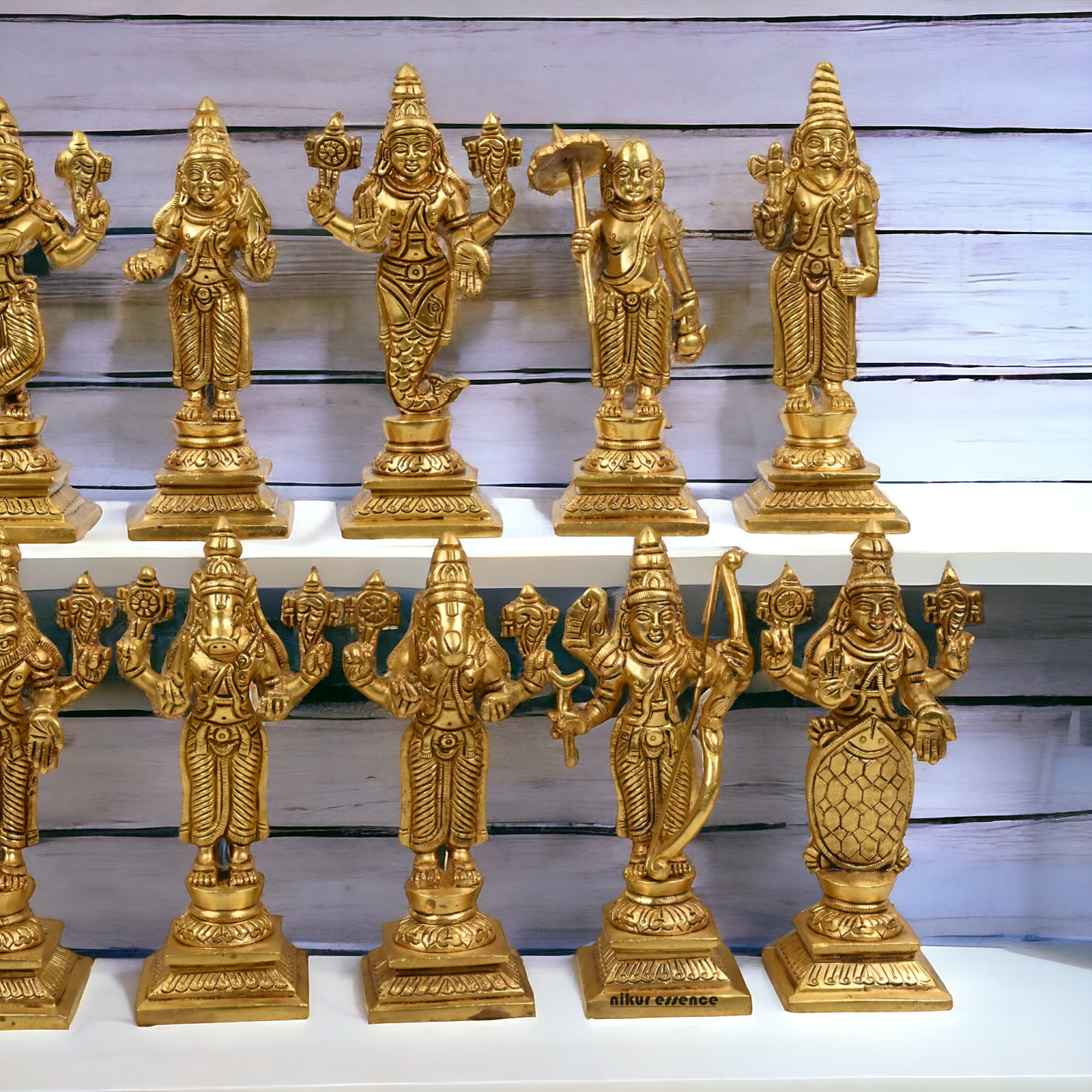 Brass Vishnu Dashavatar idols set - 6 inch Idols Nikuressence